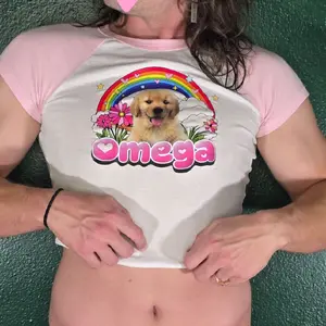 Happy Omega Baby Tee Crop Top Shirt - Casual Tight Fit Fun Omegaverse Pride Style