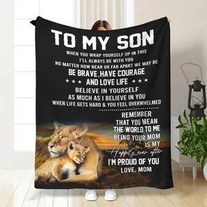 Lion Pattern To My Son Themed  Blanket, 1 Count Soft Comfortable  Air-conditioned Room Throw, Warm Nap Blanket for Home Office Travel Camping Picnic