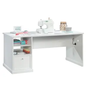 Sauder Craft Pro Series Craft Table with Storage Melamine Top Full Extension Drawers Power Outlet White Finish