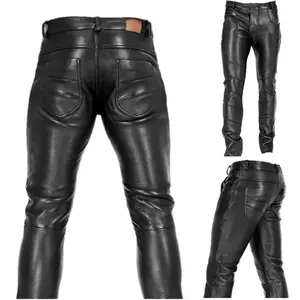 Slim Fit Men PU Leather Joggers Retro Punk Style Elastic Waist Motorcycle Pants Autumn Casual Fashion Trousers