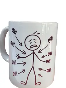 Funny Stick Figure OW! Ceramic Coffee Mug, White, 11 oz, Novelty Humor Gift