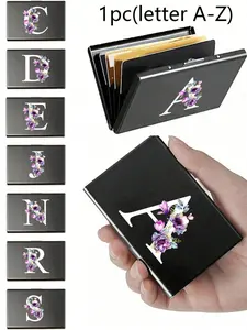 Flower Letter A-Z Card Holder, Custom Metal Card Box, Ideal for Credit Cards/nametags, Office, Commuting, Gifts, Business Card Holder