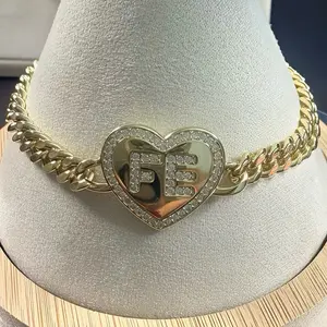 14k Gold Plated FÉ Heart Crystal Bracelet 7.5”
