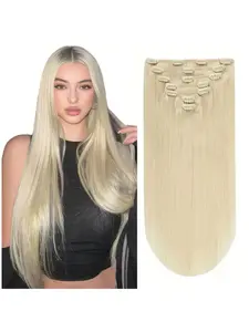 8pcs 16-28 Inch Straight #613 Honey Blonde Clip-In Extensions, Real Hair Extensions, High-Quality, Easy to Wear, Perfect for Daily Styling & Parties