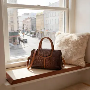 Chic crocodile-embossed handbag for women — fashionable with a top handle, durable and versatile for office, work, and everyday use — comfortable grip, secure pockets — available in khaki, coffee, black.