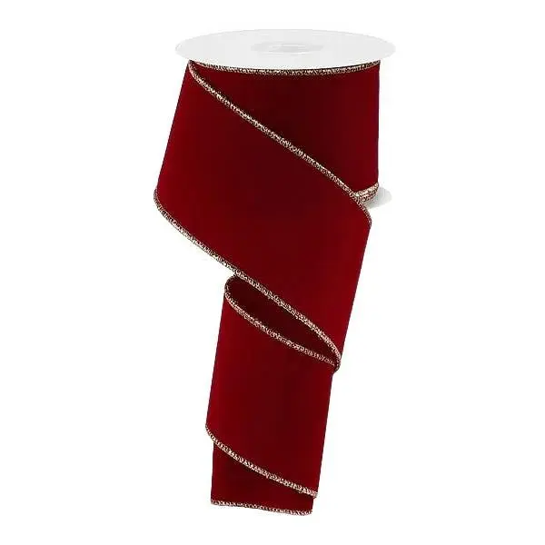 2.5" x 10yd Indoor Velvet Ribbon in Crimson & Gold