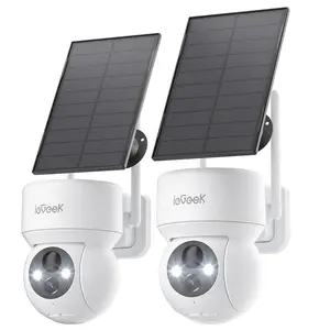 Iegeek PTZ 360° View Solar Home Wireless Security Camera, Wifi, Outdoor, Spotlight & Siren, 2 Pack, 2K/3MP Color Night Vision Wireless Surveillance Camera