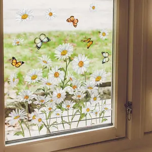 Daisy & Butterfly Pattern Window Sticker, 3 Counts/set Floral Pattern Window Sticker, Self Adhesive Decorative Decal for Home Window Sticker Decoration