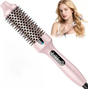 【2026】Ionic Thermal Brush for Blowout Look , 6 Heat Settings,Airflow Heat & Dual PTC Technology, Dual Voltage, 1.5 Inch Heated Round Brush with Negative Ions, Salon Smooth Hair, Auto Power Off,Less Frizz, Travel-Friendly, Pink