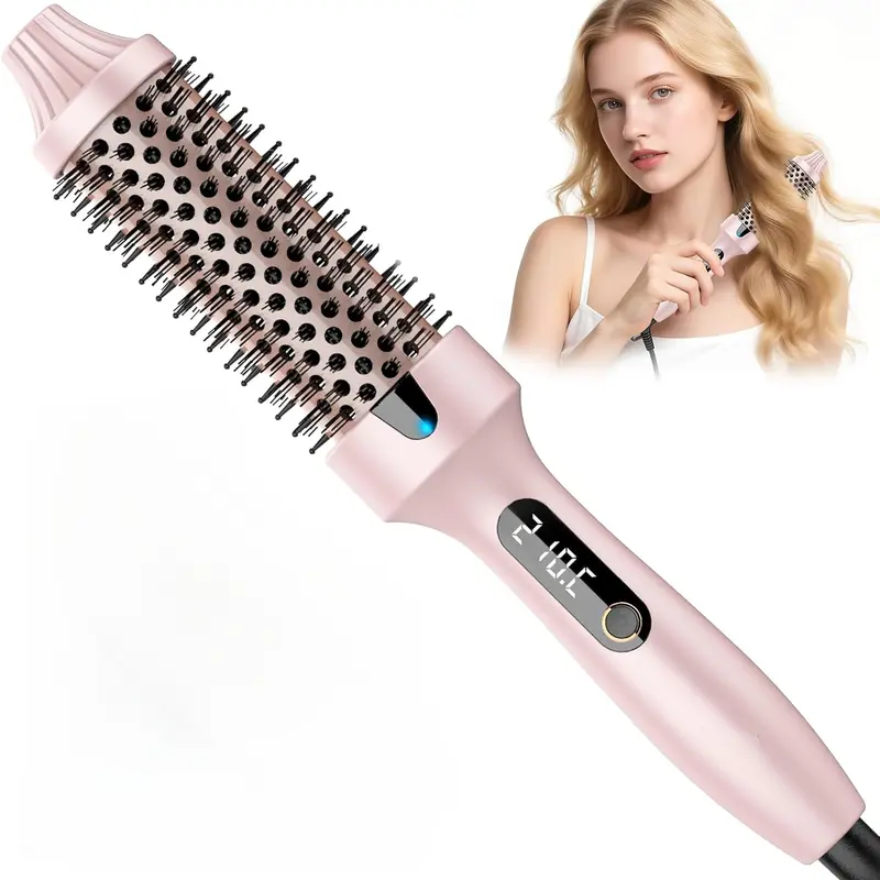 【2026】1.5-Inch Ionic Heated Round Thermal Brush,6 Heat Settings, Dual Voltage, Auto Power Off, Frizz Reduction, Travel-Friendly for Straightening & Smoothing Curly Hair, Pink