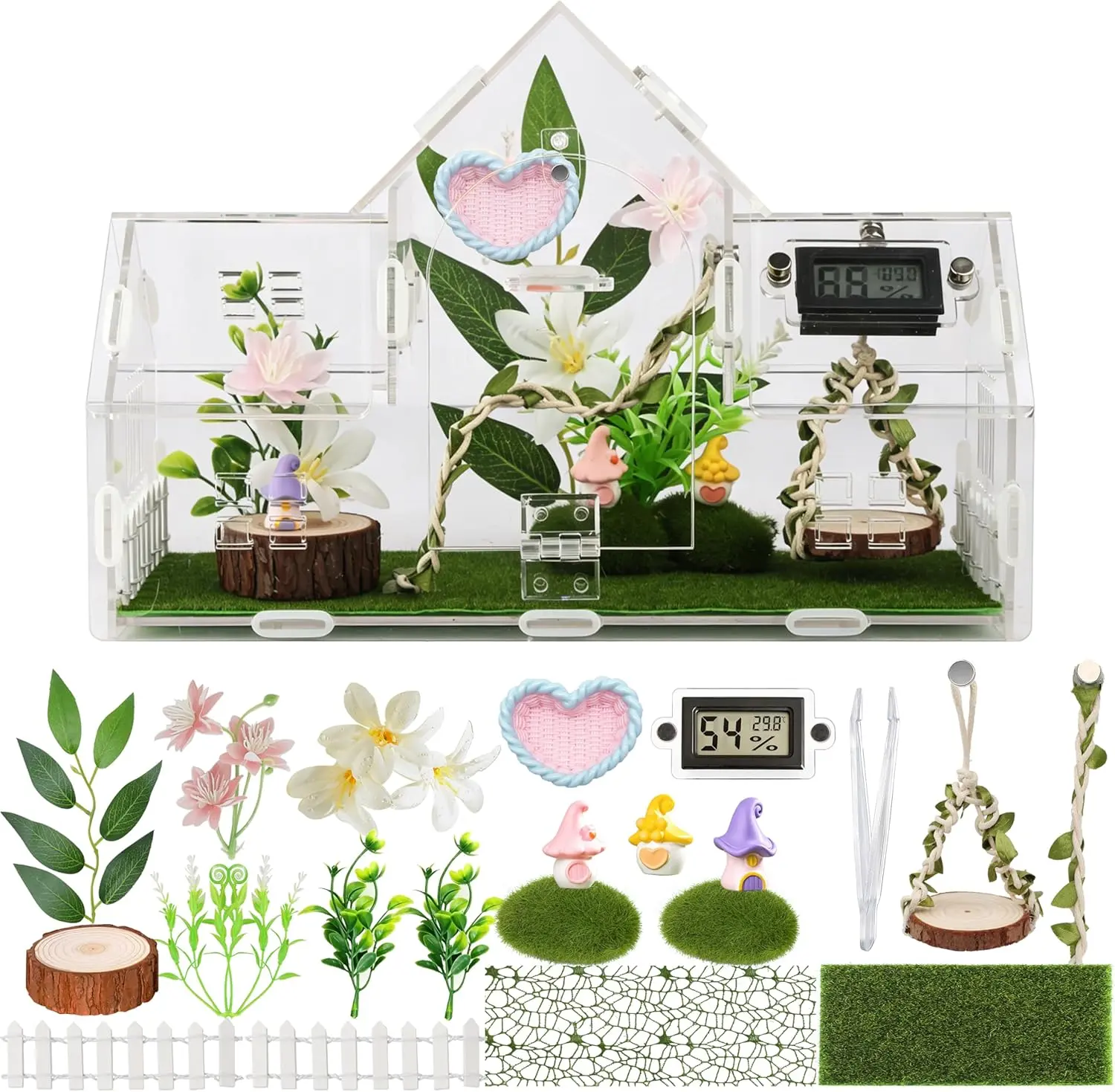 Acrylic Spider Enclosure Full Set, Tarantula Terrarium with Complete Accessories & Decor, Small Habitat for Praying Mantis & Insects