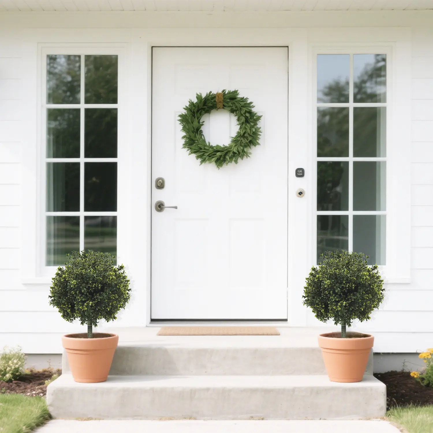 29in Yangrass Artificial Boxwood Topiary Ball Tree Set (2 or 4 Pieces) - UV-Resistant Outdoor Shrubs with Spike, Decorative Evergreen Fake Bushes for Front Porch, Garden