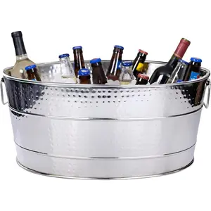 Aspen Heavy-Duty Oval Stainless Steel Drink Cooler for Parties - Metal Large Ice Bucket for Drinks, 25-Quart (30-Bottle) Large Cooler Ice Container for Parties