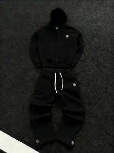 Men's New Arrival Menswear Letter Embroidery Zip-Up Cozy Casual Set, Y2K Harajuku Style Unisex Retro Hoodie & Sweatpants, Heavyweight Terry Cloth