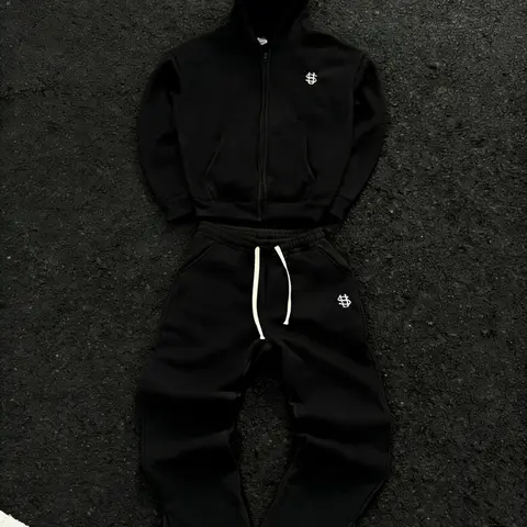Men's New Arrival Letter Embroidery Zip-Up Casual Set, Y2K Harajuku Style Unisex Retro Hoodie & Sweatpants, Heavyweight Terry Cloth Sweatsuit Set