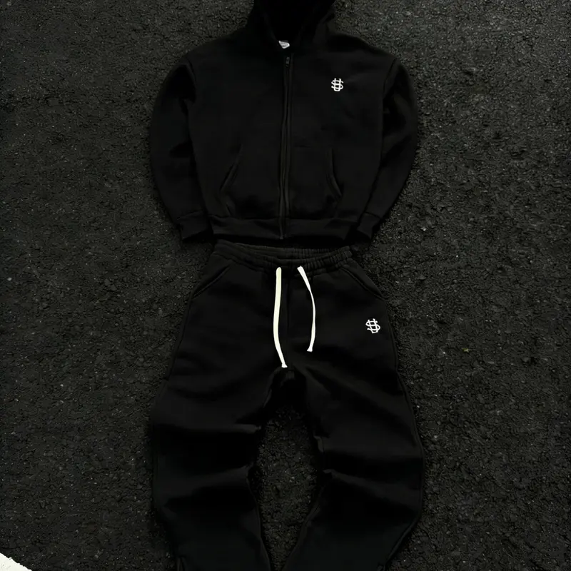 Men's New Arrival Letter Embroidery Zip-Up Casual Oversized Set, Sweatsuit Set, Sweat Suit, Y2K Harajuku Style Unisex Retro Hoodie & Sweatpants, Heavyweight Terry Cloth, Graphic Hoodies