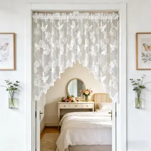 Lace Sheer Curtain Valance Floral Embroidered Swag Curtain Valance Tier for Doorway Kitchen Bathroom Window, Rod Pocket Top (Pink,1 Panel W59 x L35 inch)