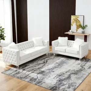 Velvet Loveseat with Buttons and Square Arms 59 Inch Tufted Sofa with Trimmed Nailhead and Metal Legs Loveseat Couch for Living Room, Bedroom (Crystal Legs, Loveseat + Sofa)