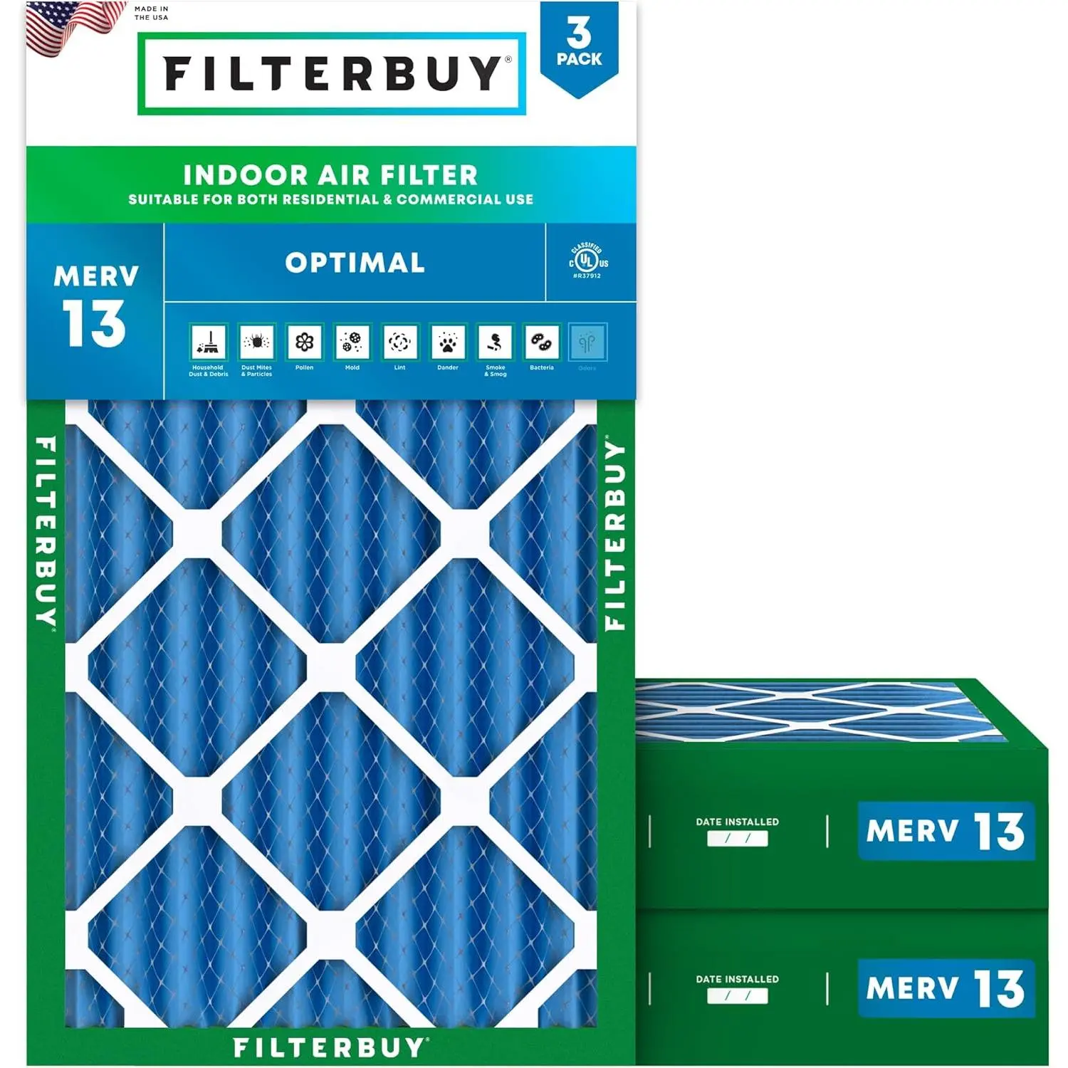 Filterbuy 18x30x4 Air Filter (3-Pack), Pleated MERV 13 Optimal Defense HVAC AC Furnace Air Filters (Actual Size: 17.50 x 29.50 x 3.75 Inches)