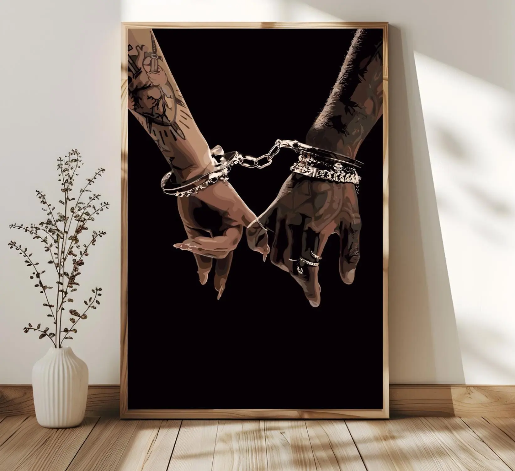 Black Couple Holding Hands Wall Art, Black Couple Art, Black Love Art, Black Couple Wall Art, African Wall Art, African American Art Poster (UNFRAMED)