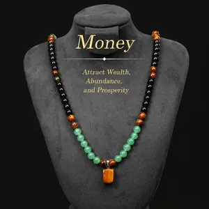 Money Attraction Necklace With GreenAventurine & Tiger Eye Pendant Healing Crystal Stone ,Anniversary, Vacation &Theme Parties Jewelry Charms Abundance Crystal bracelet,Long Chain,Sweater chain,Ideal Gift Jewelry for Men and Women Valentine’s Day Gift