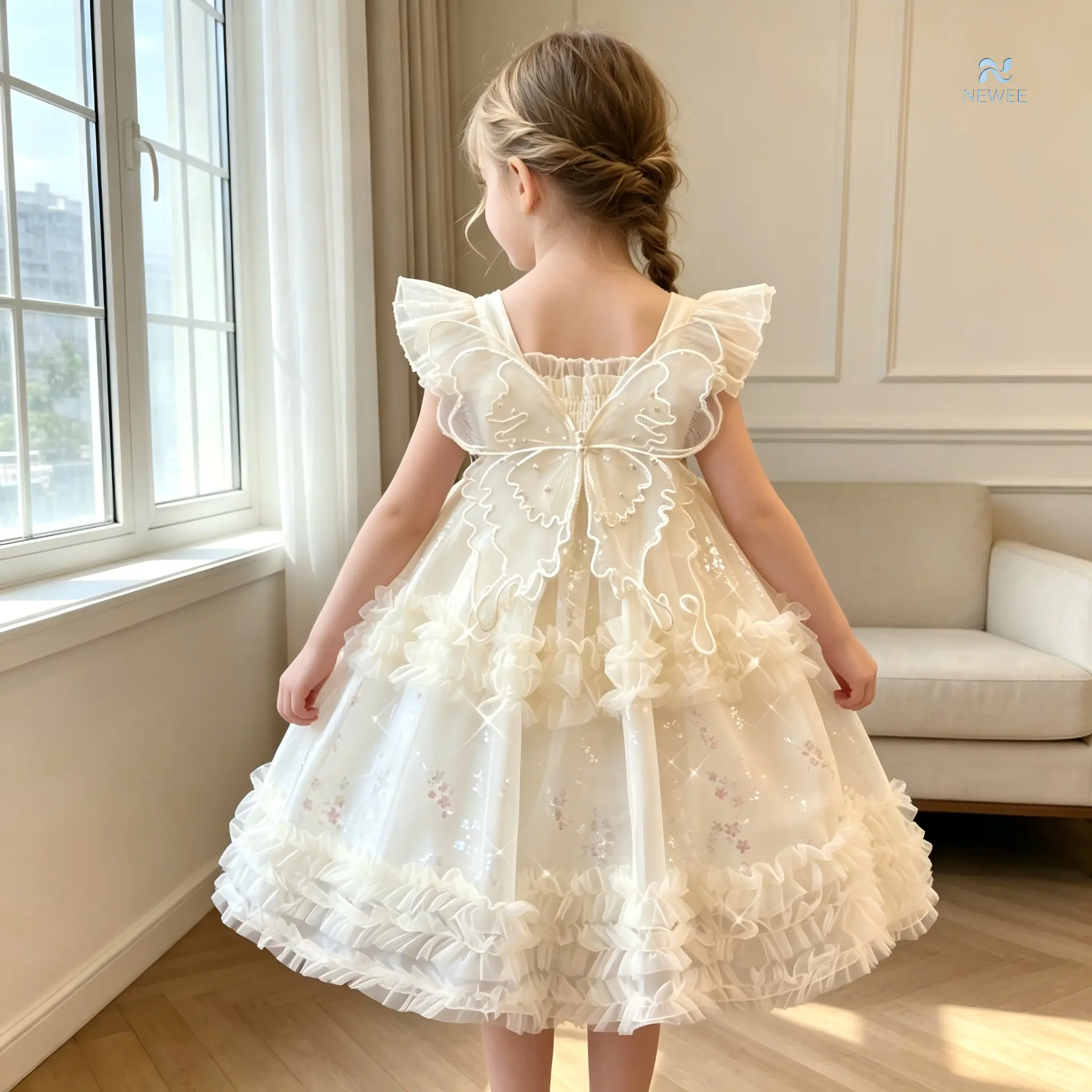 Girls' Cute Princess Tutu Dance Costume, Slim-Fitting Sleeveless Butterfly Tulle Dress with Tiered Layers and Fairy Wings, Party, Fitted