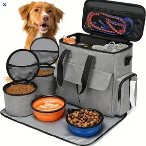 Multi-Functional Dog Treat Pouch Large Capacity Nylon Pet Carrier Bag with Zip Closure Waterproof Mat Collapsible Bowls for Camping Travel