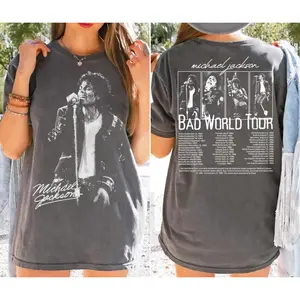 Comfort Colors Michael Jackson Shirt Vintage bootleg tee, Bad World Tour 2-Sided Graphic T-Shirt, King of Pop Concert Outfit, Gift for Michael Jackson Fan