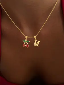 Women's Stainless Steel Chain Necklace, Fashionable Cherry Letter Pendant Design, Casual All-Season Jewelry Accessory