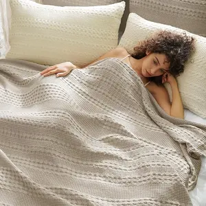 100% Cotton Waffle Weave Blanket King Size for Bed, Lightweight Washed Cotton Blanket - 108"x90" Aesthetic Soft Woven and Breathable Blanket for Sofa Home Decor - Oatmeal