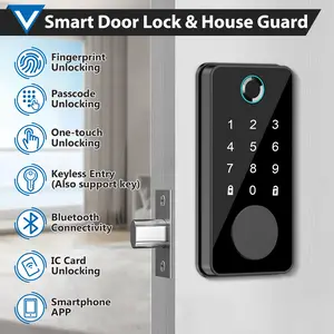 6-in-1 Smart Door Lock with Fingerprint, Passcode, IC Card, Key, Bluetooth & APP One-Touch Unlock Secure Keyless Electronic Keypad Lock for Homes & Offices