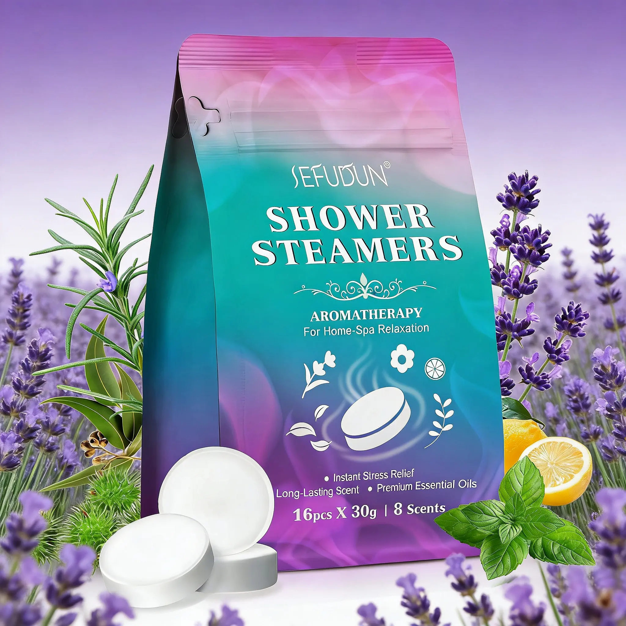 Sefudun Bath Oil Tablets, Luxury Steam Shower Aromatherapy, 8 Scents, All Natural Bubble Tabs, Luxurious Bath Experience, Body Cleansing Products