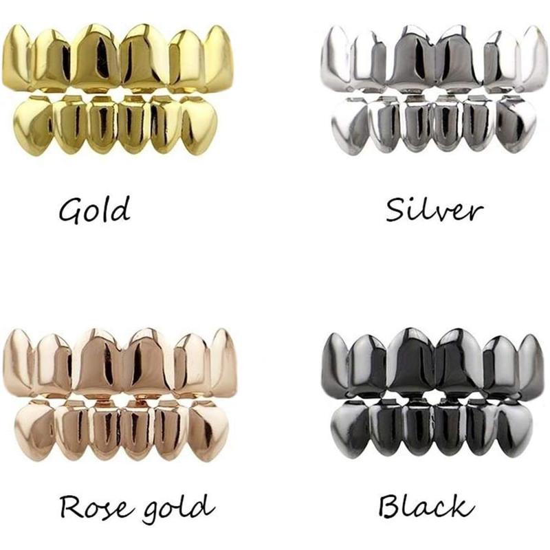 24K Gold Plated Hip Hop Teeth Grillz Punk Custom Fit Teeth Grillz Caps Top & Bottom Grill Set Removable Hip Hop Mouth Grills For Women Men Gift Halloween Party Photo Fancy Dress Accessories*2025 by