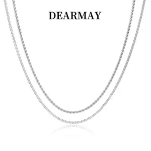 Dearmay Trendy 2Pcs 3mm Chain Necklace for Men - Layered Sterling Summervibes Silver Cuban Link Rope Necklaces Set Simple Jewelry Gift 18-28 Inches Present Jewelry Best Gift For Mother' s Day