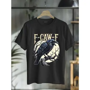 100% Cotton F-CAW-F Raven Funny Crow Pun Retro Gothic Aesthetic T-Shirt Menswear Top Vintage Distressed Graphic Tee for Men