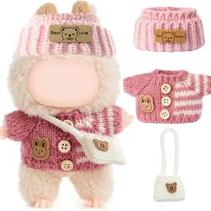 Labubu Doll Clothes Set, Handcrafted Crochet 3-Piece Accessory Kit, Bunny Sweater Hat Bag, Premium for 17cm Dolls, Cute Dress-Up Gear