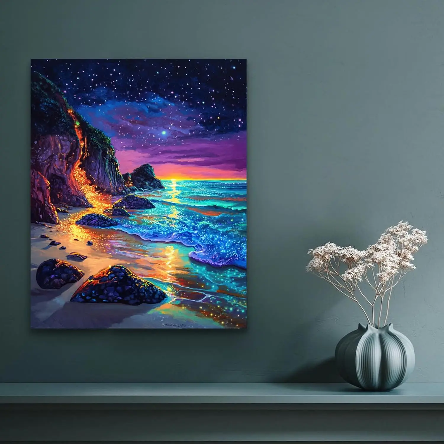 Paint by Numbers Kit for Adults Beginner Beach DIY Painting Kits for Adults Starry Night Easy Adult Paint by Number Kits on Canvas Color by Numbers for Gifts Home Wall Decor 16x20 Inch