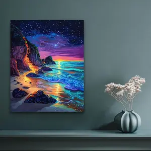 Paint by Numbers Kit for Adults Beginner Beach DIY Painting Kits for Adults Starry Night Easy Adult Paint by Number Kits on Canvas Color by Numbers for Gifts Home Wall Decor 16x20 Inch