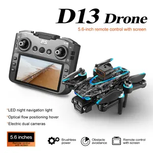 D13 high-definition dual camera drone remote control with 5.6-inch large screen, brushless motor, optical flow hovering, obstacle avoidance, easy for beginners to use, comes with fan blades, memory card, and storage bag as a gift,