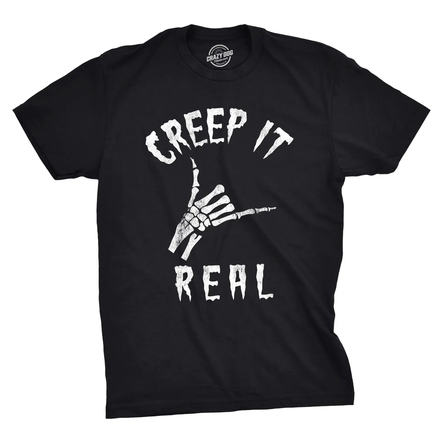 Mens Creep It Real T Shirt Funny Skeleton Halloween Shaka Tee Mens Funny T Shirts Cool Vintage Fashion T-Shirt Gift Classic Menswear Halloween Apparel for Men Novelty Tees for Guys Black