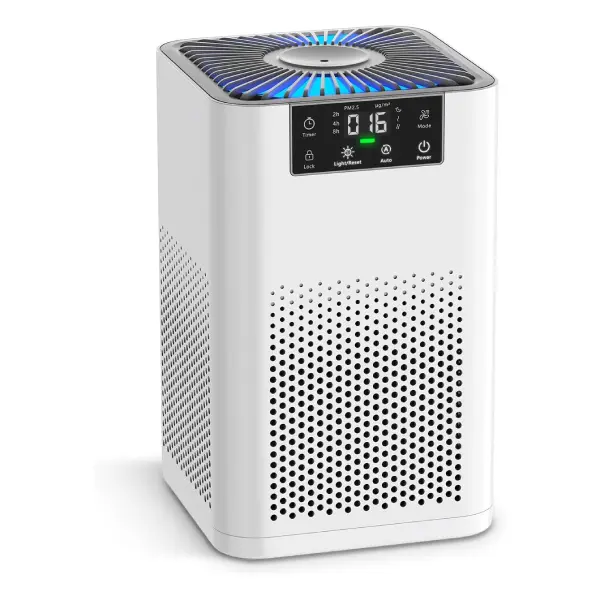 Small Air Purifier for Home, HEPA Air Purifiers for Pet Hair, Odors, Quiet Air Cleaner with Aromatherapy for Bedroom & Office, Real-Time PM 2.5 Display, 22dB Sleep Mode, 360°Airflow, White