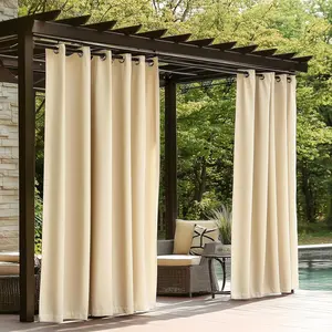 ColourTree Outdoor Curtains for Patio, Waterproof Outside Curtains Premium Weatherproof Privacy Curtains for Porch Pergola Deck Backyard, Beige (Blackout),
