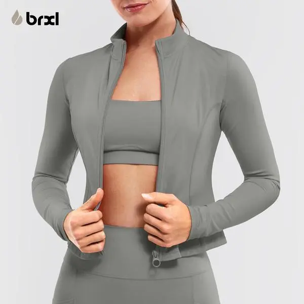 BRXL Women's Slim-Fitting Full-Zip Athletic Outerwear - Lightweight, UPF 50+ Sun Protection Sculpted Sports Jacket for Workout, Running, Sports Outerwear, Women Workout Clothes, Workout Gear, Curved Back Pocket