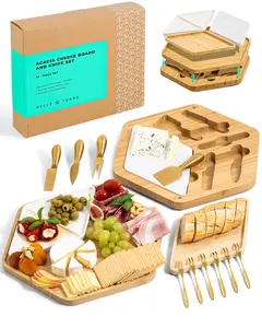 Belle Terre Cheese Board Set - Wood Charcuterie Board for Serving Cheese, Crackers, Meat, Olives, & More  Cutlery Wooden Bamboo