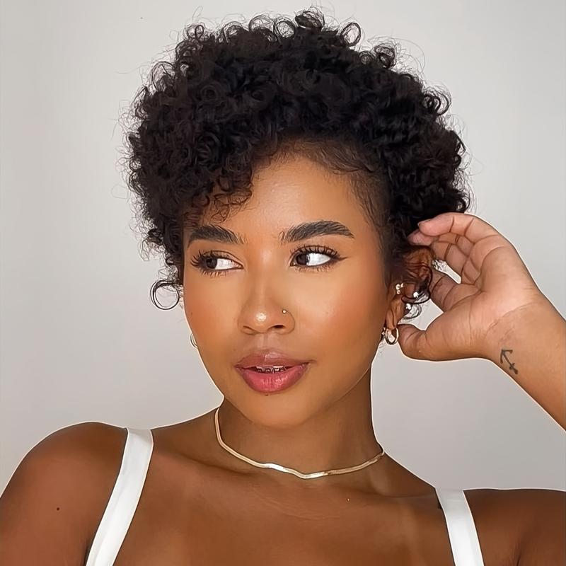 New Wholesale Hot Pixie Curly Human Hair Wig 13*1 Short Bob Wig with Curly Waves in Natural Color, 6 Inch Length, 150% Density. This Pixie Cut Wig Is Designed for Black Women And Features a Lace Front.