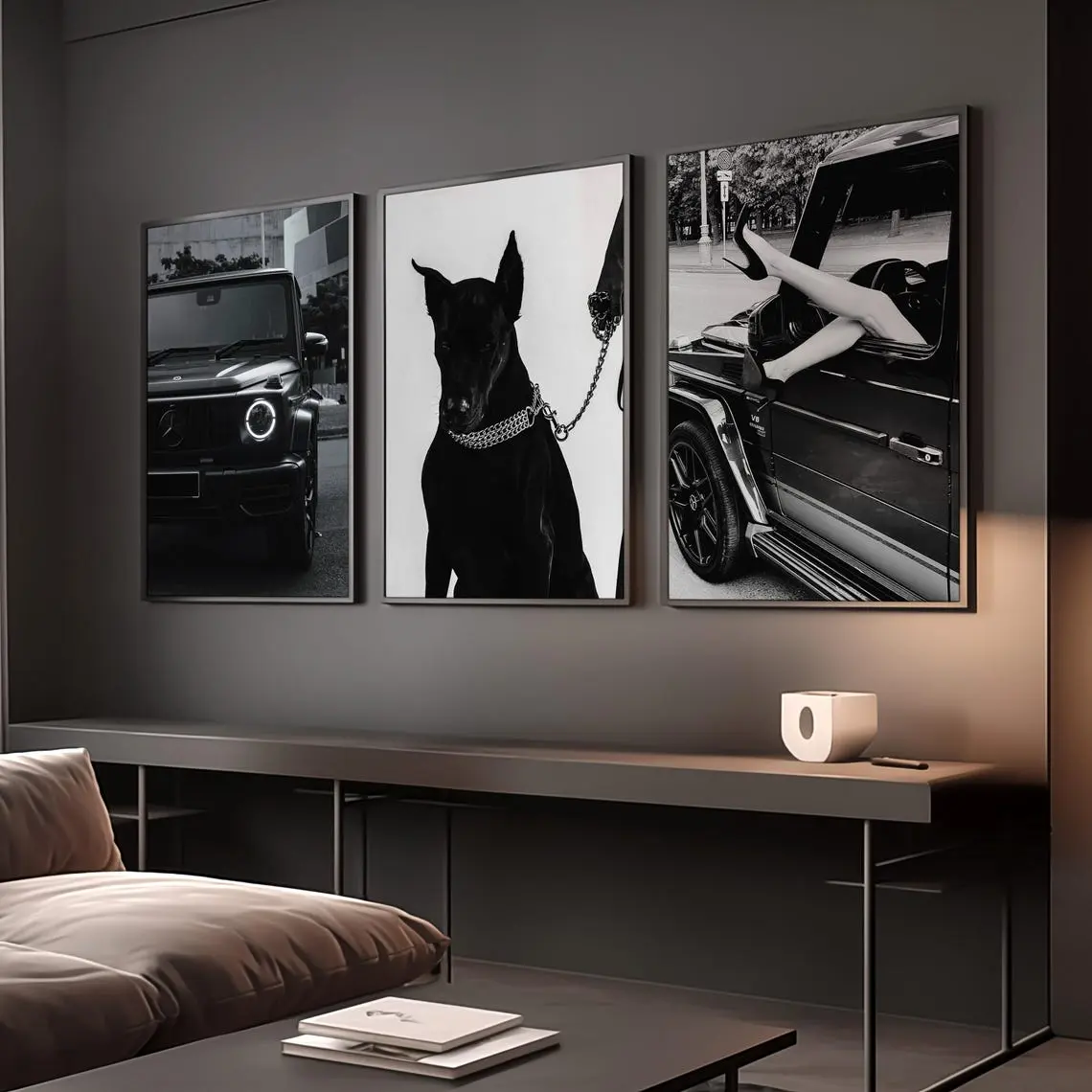 Set of 3 High Fashion Print; Black Luxury Wall Art