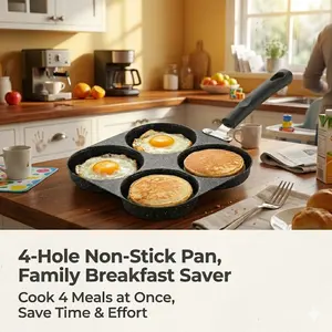 Skillet Upgrade Your Breakfast! This 4‑Cup Non‑Stick Egg Pan features effortless food release and easy flipping. Perfect for cooking eggs, burgers, and pancakes, its compact design makes it ideal for home use and RV camping. A must-have kitchen essential