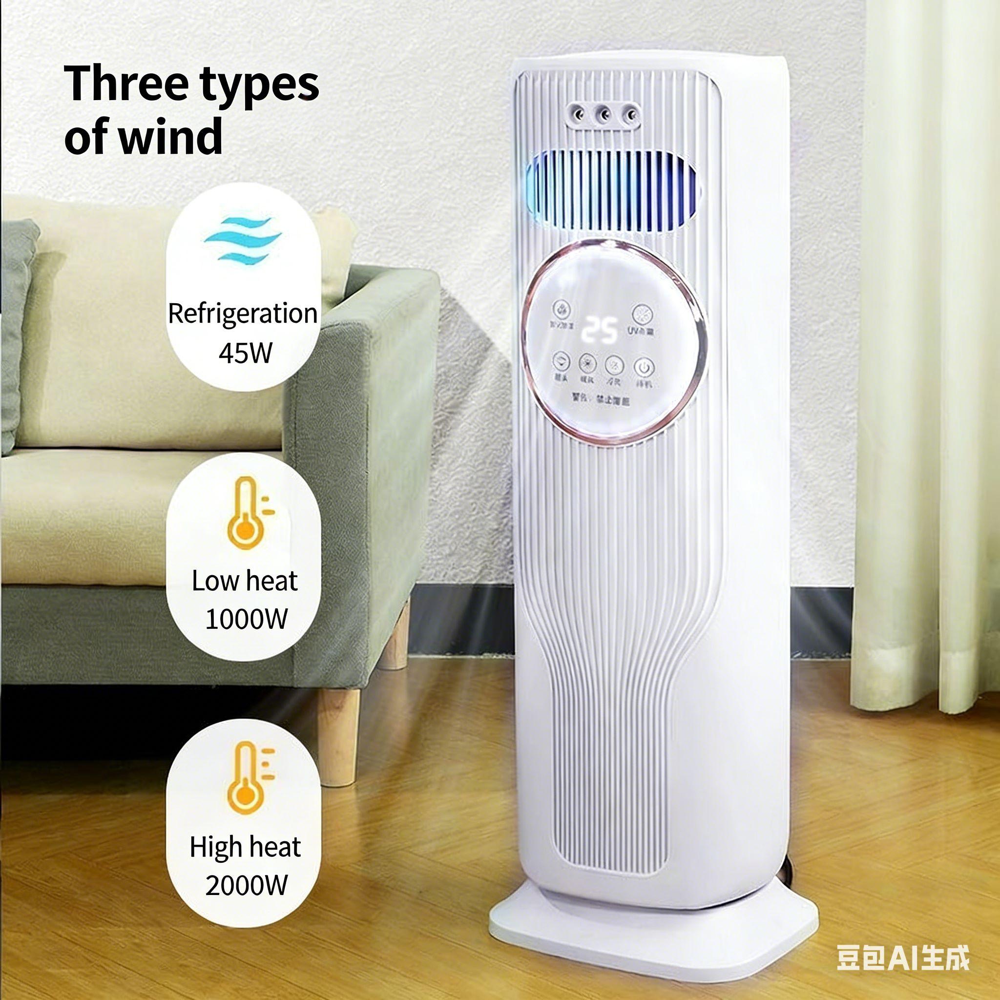 Quiet Bladeless Tower Fan & Heater | 3 Cooling Speeds 2 Heat Modes | Remote Control | Safe No-Blade | Ice Water Cooling | 28ft/s Strong Airflow | Perfect for Bedroom Living Room Office | All-Season Use