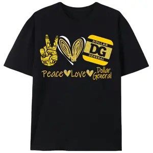 Cotton Short Sleeve Peace Love Dollar General DG Motivation Inspiration T-Shirt Birthday Gift Small for Men Women