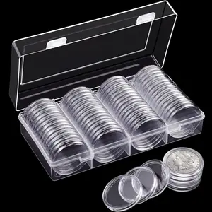 60 Pieces 40.6 mm Plastic Round Silver Coin Capsules Holder Storage Box for Collector Collection Supplies